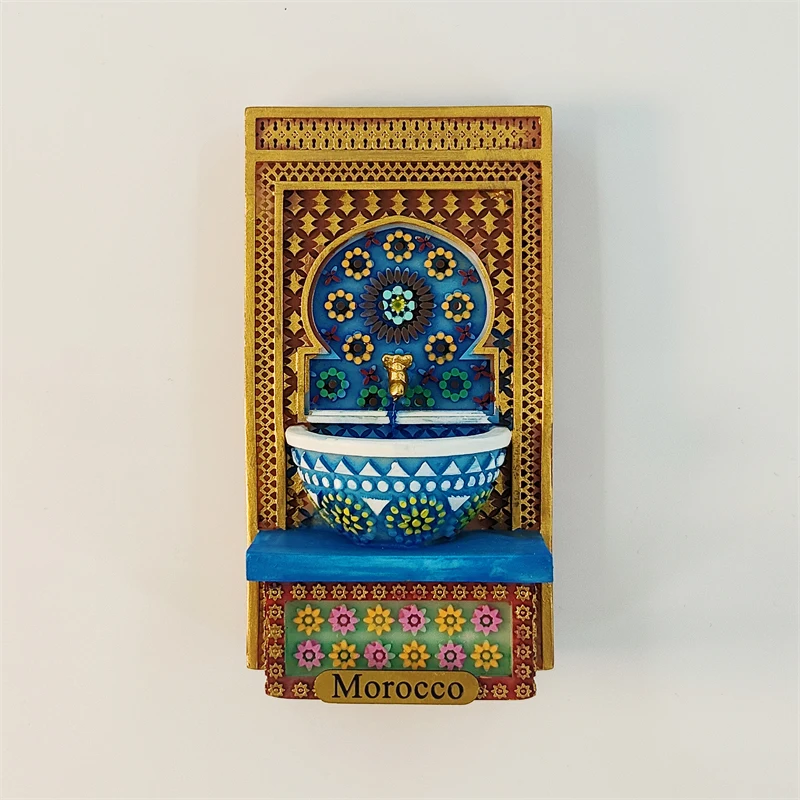 Marruecos, fregadero de mano, mosaico, estereoscópico 3D, recuerdos de turismo, pintura de resina, decoración del hogar, imanes de refrigerador 