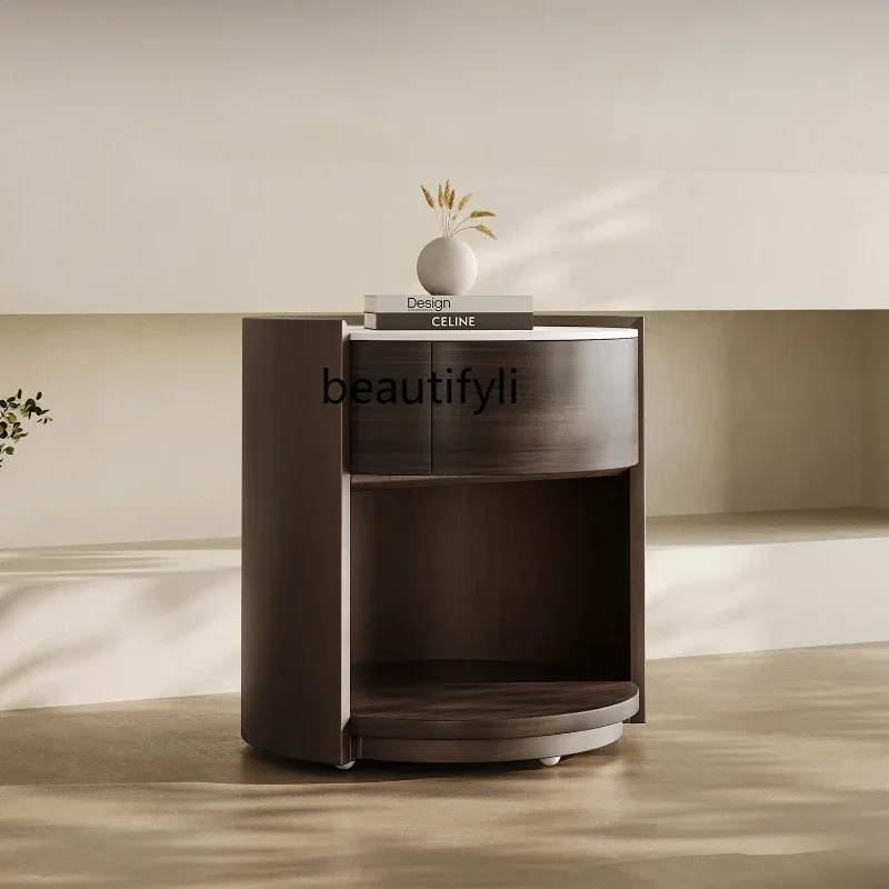 

Q181 Designer Stone Plate Bedside Table Retro Italian Minimalist Log Belt Drawer Small Apartment Storage Modern Minimalist