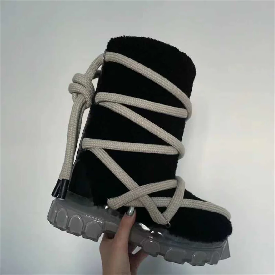 Customized Handmade Crazy Big Lace Wool Octopus transparent sole Winter Warm Snow Boots