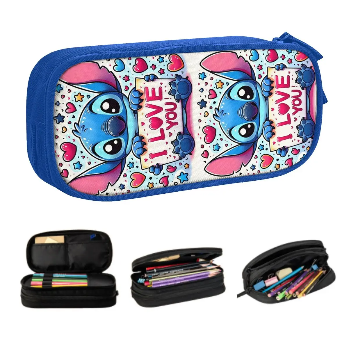 Estuche de lápices personalizado de dibujos animados de Lilo y Stitch de Disney para niños y niñas, bolsa de lápices de Anime Kawaii de gran capacidad, papelería para estudiantes