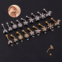 1PC Ear Rook Piercing Helix Tragus Lobe Pure Titanium Curved Barbell CZ Cartilage Earring Eyebrow Belly PiercingJewelry
