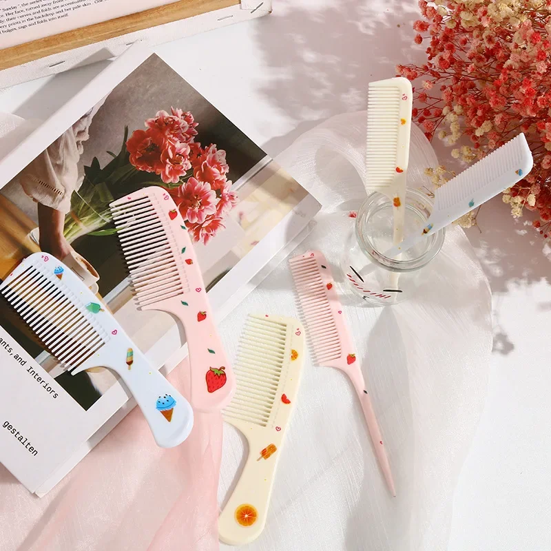 2pcs/set Cartoon Strawberry Plastic Hair Comb Anti-static Pointed Tail Hair Brush for Girls Cute Kids Hairdressing Supplies Comb