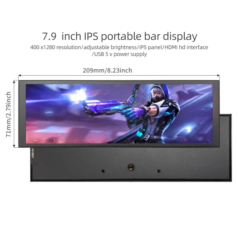 Mini Monitor portátil IPS 7,9 de 1280x400 pulgadas, pantalla táctil para Windows Rasperry Pi, publicidad secundaria