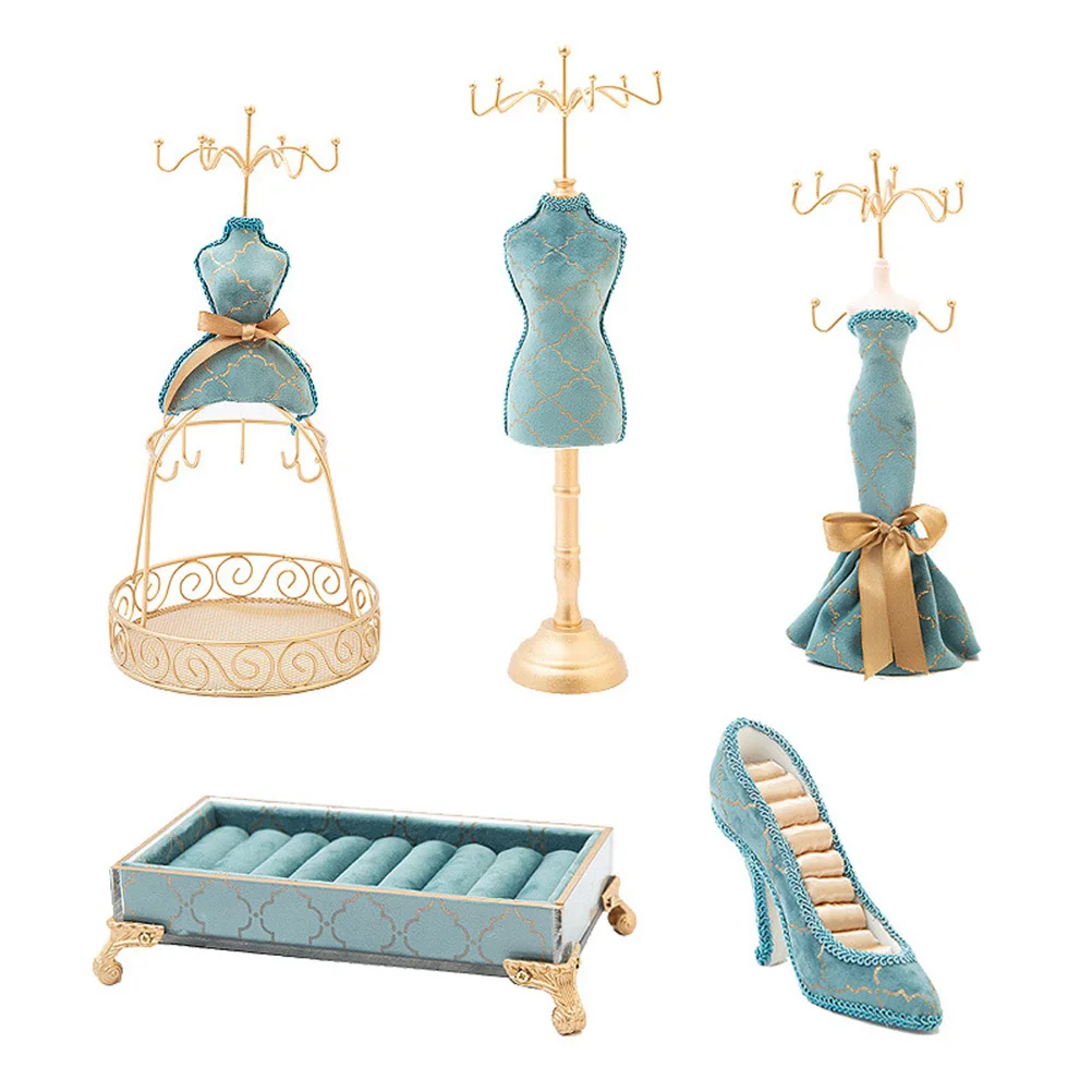 

Blue High Heel Shape Jewelry Holder Exquisite Gilding Display Rack Creative Jewelry Organizer Storage Stand for Home Store Trade