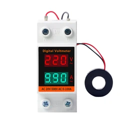 2 in 1 35mm Din Rail AC Monitor 110V 220V 380V 100A Voltage Current Power Voltmeter Ammeter Meter VOLT AMP Detector