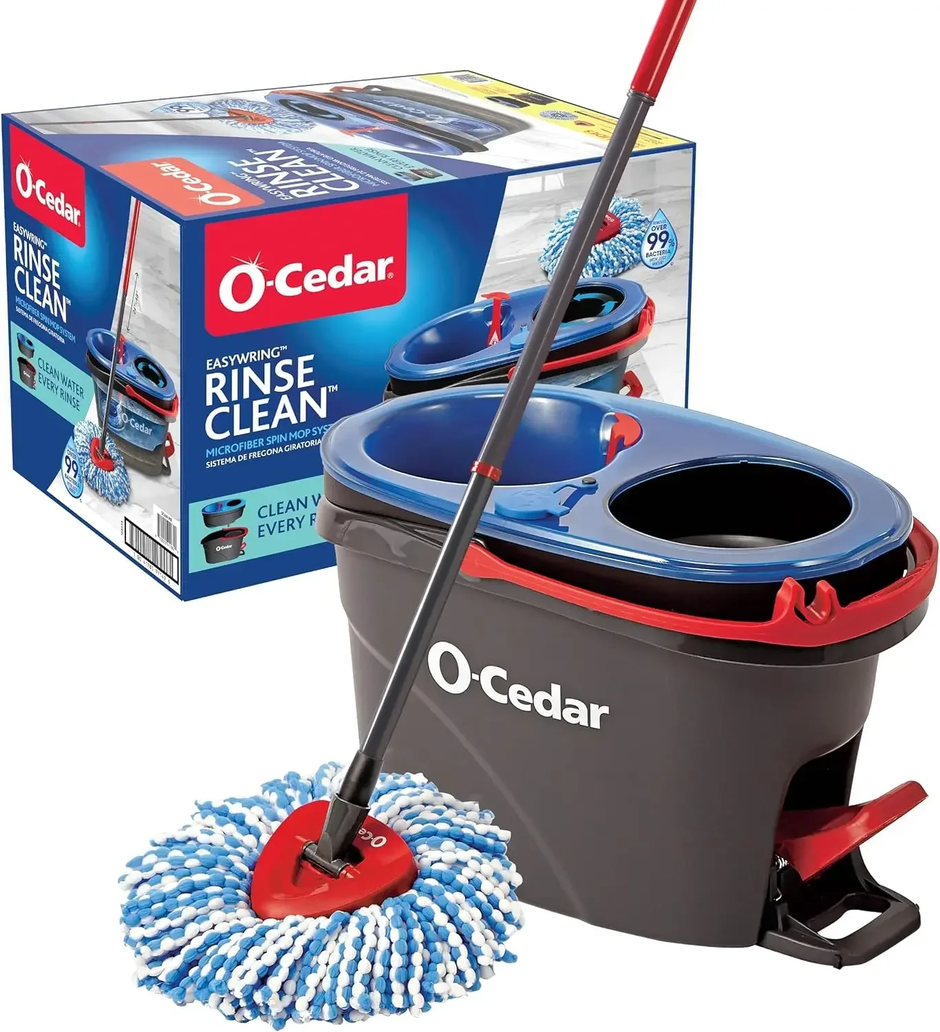 

O-Cedar EasyWring RinseClean Вращающаяся швабра из микрофибры и система очистки пола с ведром, серая