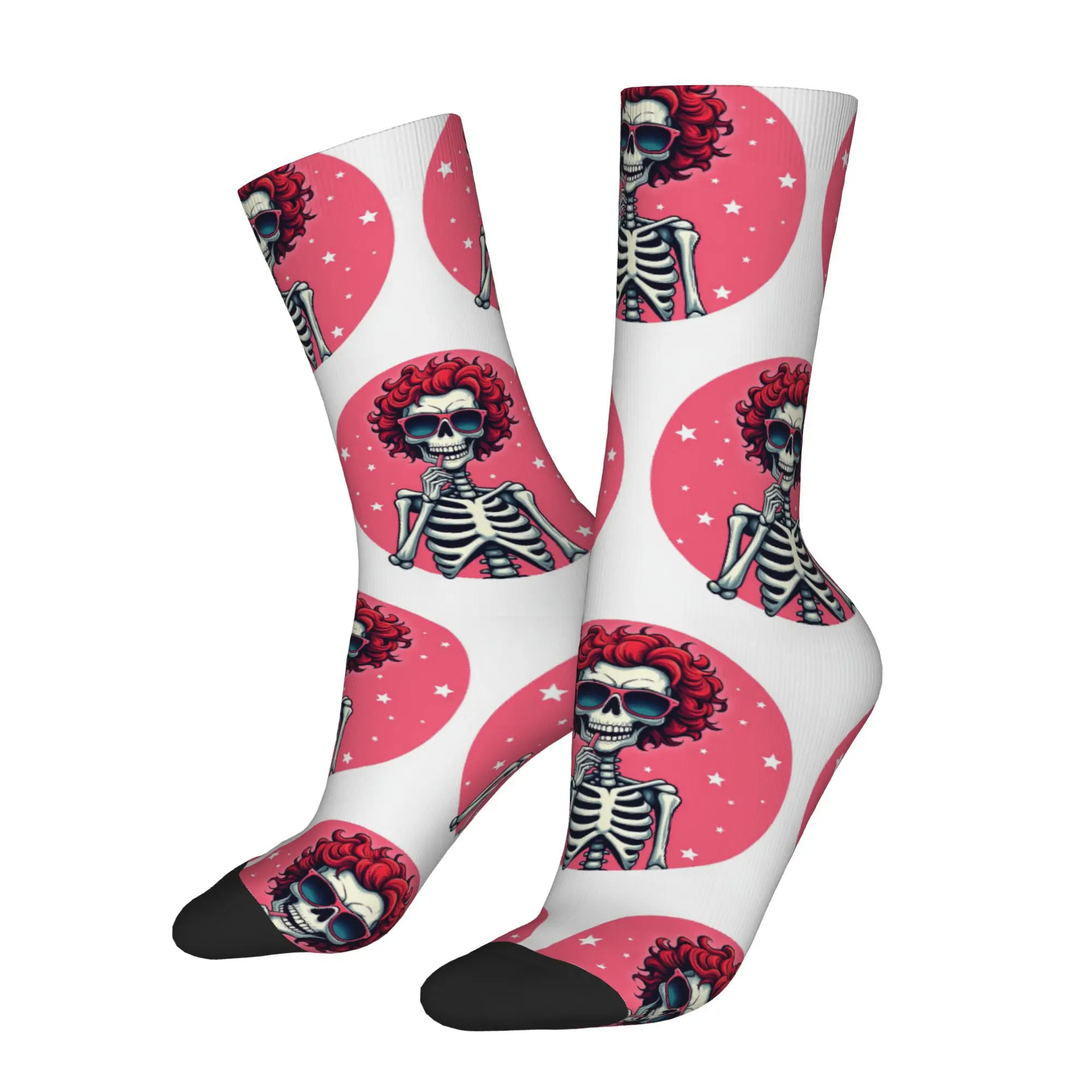 Happy Funny Skeleton Red Hair Sunglasses Retro Harajuku  Hip Hop Pattern Sock tops fugees