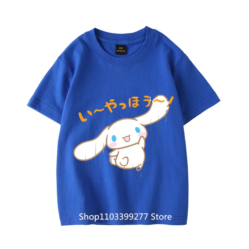 100% Cotton Summer Clothes Absorb Sweat Breathable T-Shirt Cartoon Anime Cinnamoroll Pretty Cute Children Short Sleeve T-Shirt