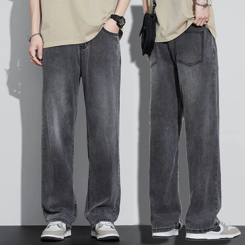 

2025 Spring/Summer American Straight Leg Lyocell Jeans Men's Fashion Versatile Loose Thin Pants Men's Washed Retro blue jeans