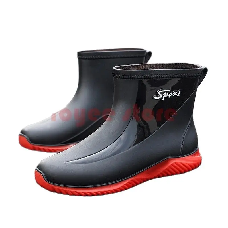 children red rubber shoes White fishing boots bareboot rain boots Waterproof Shoes Flat Clogs Garden Shoes zapatos size 44