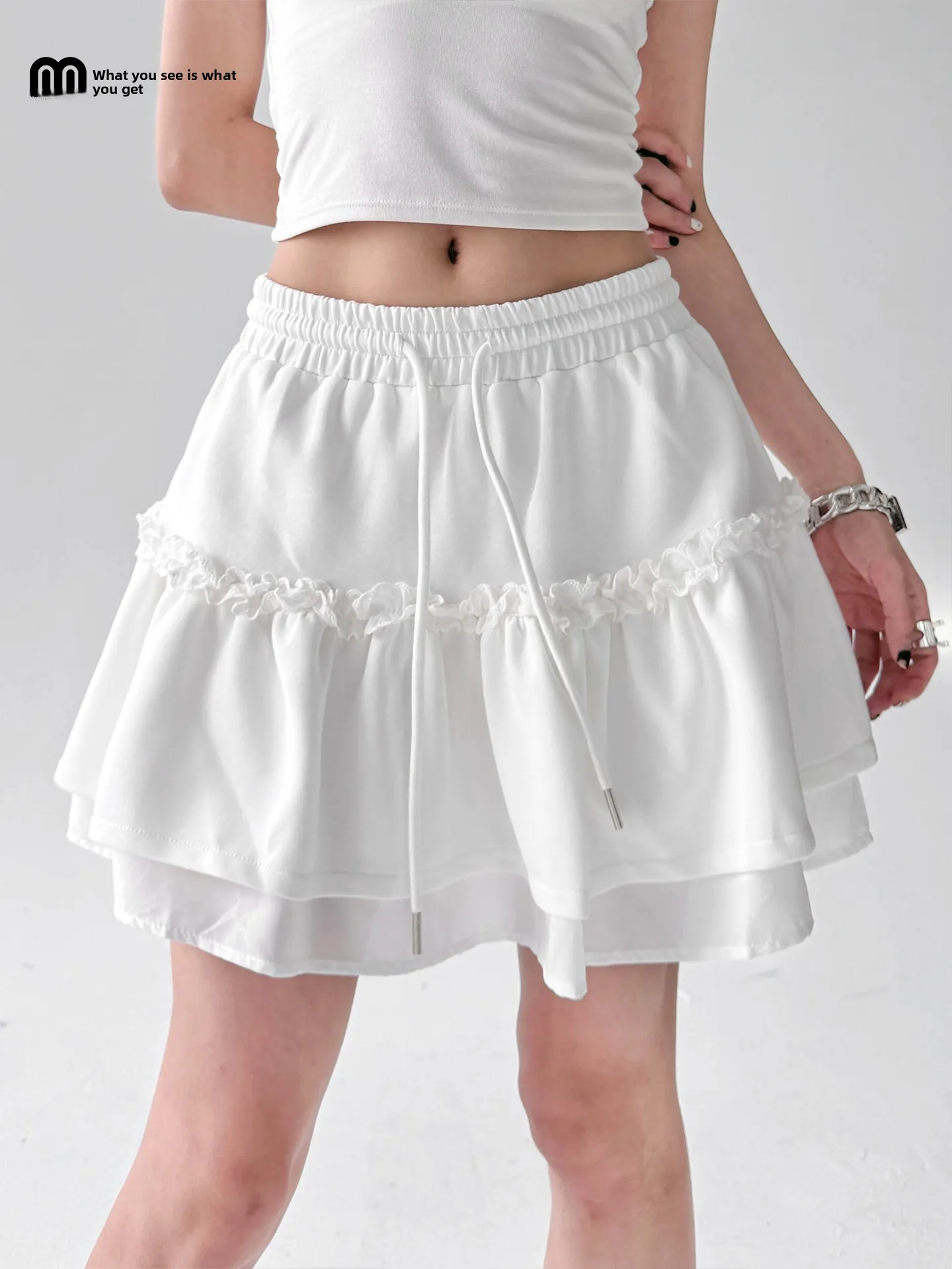 

2025 Summer New Sle High Waist Lace Splicing Cake Skirt Women's A-Line Skirt Slimming Effect Versatile Korean Version