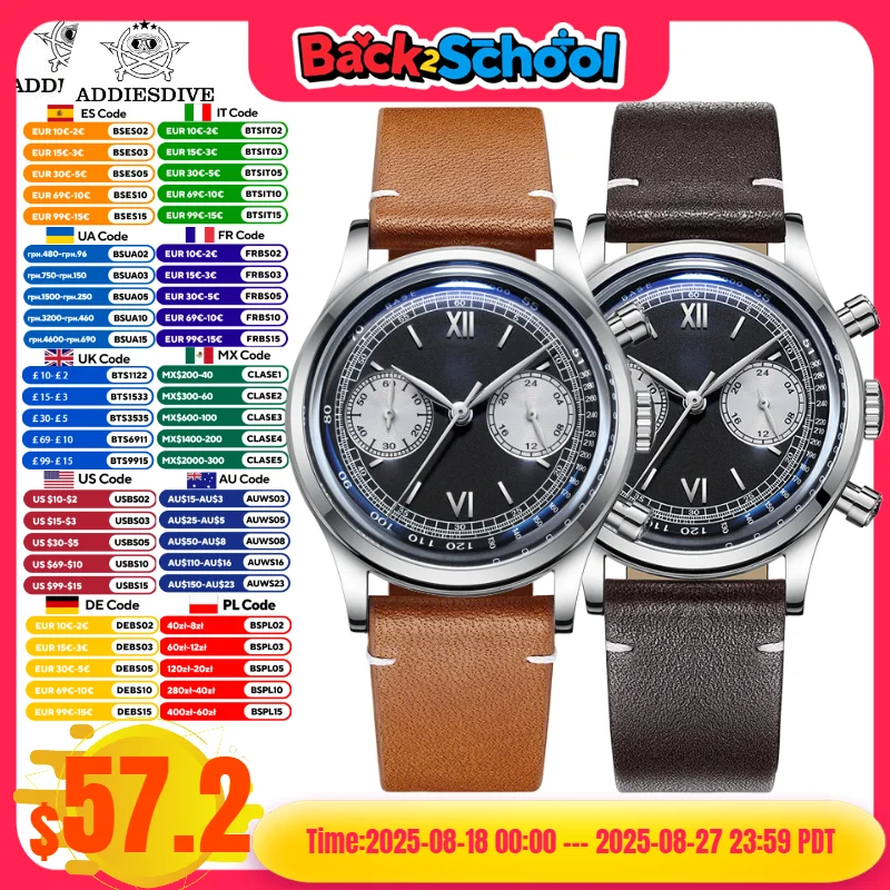 

ADDIESDIVE Men Luxury Watches Relogios Masculino 10Bar Waterproof Leather Belt Timing Clocks Multifunctional Chronograph Quartz