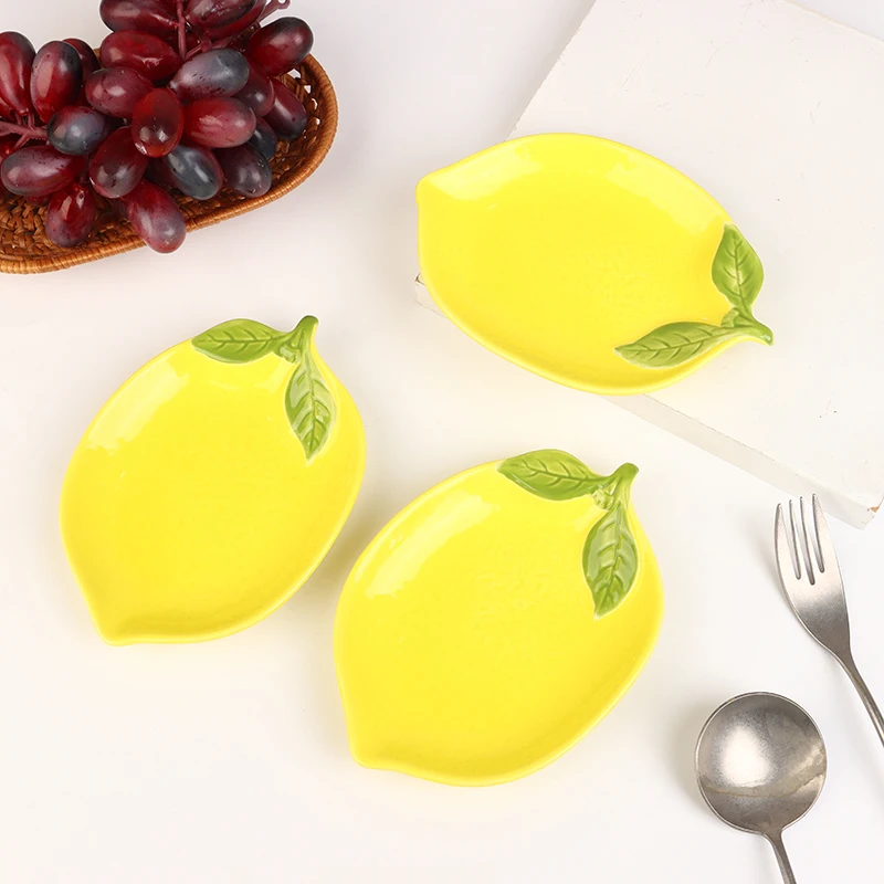 Creative Cartoon Lemon Shaped Ceramic Dish Salad Dish Family Fruit Snack Plate Kitchen Utensils Accessories