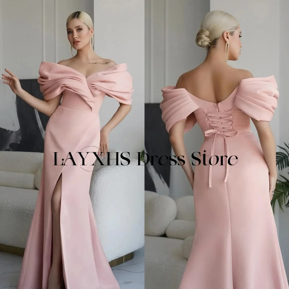 LAYXHS Elegante Fora do Ombro Vestidos de Noite Mulheres Sereia Plissado Fenda Lateral Vestidos de Baile Personalizados فساتmavera