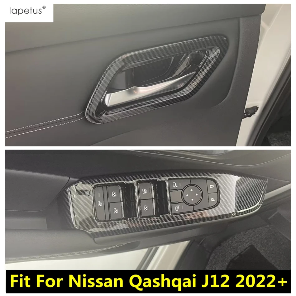 

Car Inner Door Window Lift Button Handle Bowl Panel Frame Cover Trim For Nissan Qashqai J12 2022 - 2024 Carbon Fiber Accessories