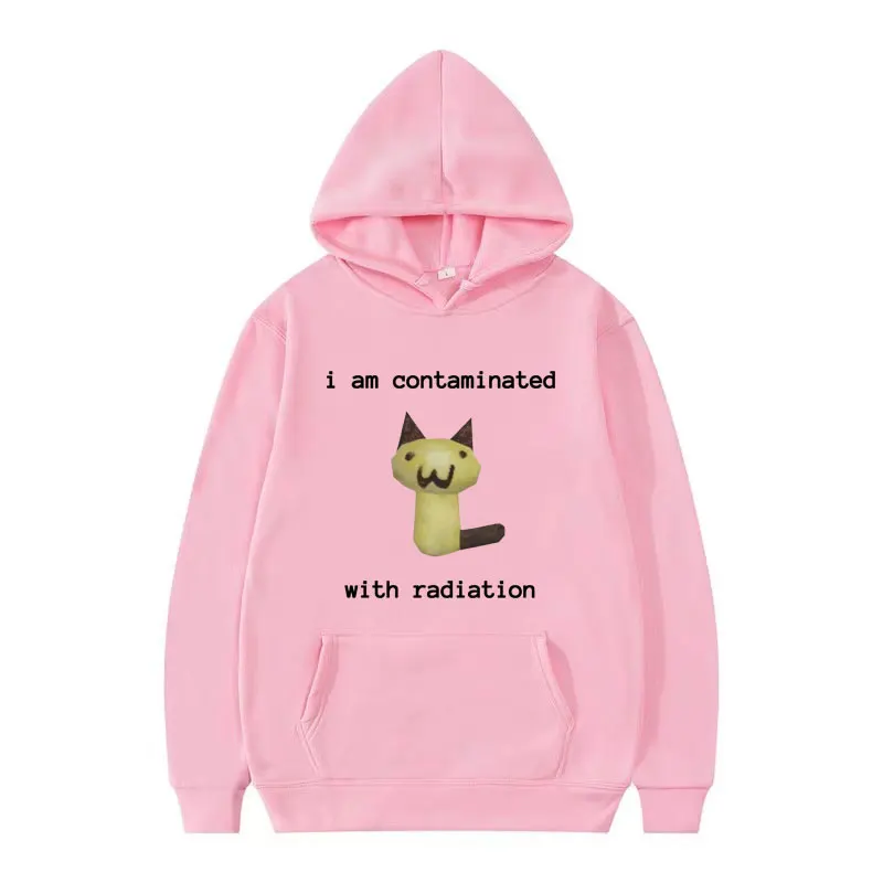 Eu estou contaminado por radiação engraçado gato emoji moletom com capuz moda feminina humor moletom feminino casual manga longa com capuz y2k