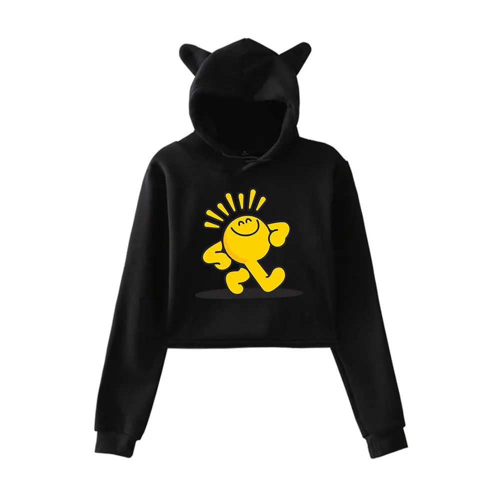 Jackdescriptif ticeye-Sweat à capuche vintage avec logo pour femme, streetwear des années 90, mode Merch, Sweats à capuche PVD pour filles, Crop Cat Ear