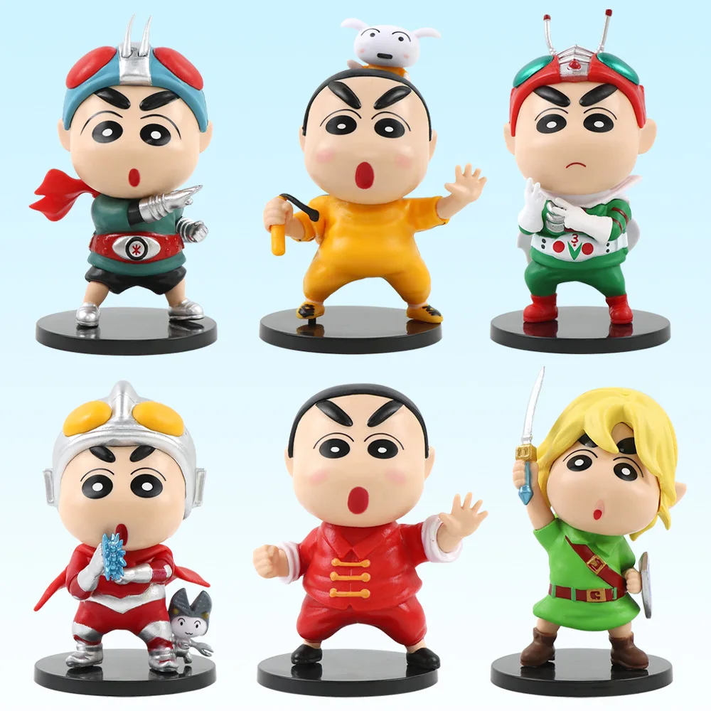 6pcs/set Anime Kung Fu Crayon Shin-chan PVC Action Figure Toys Shin Chan Kawaii Doll Collection Gk Ornaments Model Birthday Gift