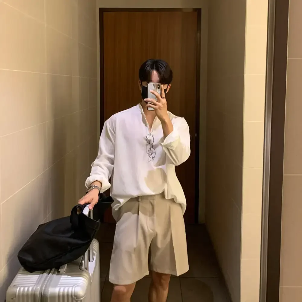 Oversized Korean-style Shirt Hanging Sense Shirt. Youth Long-sleeved Shirt Casual Travel Daily Street Fashion Men Loose-fitting