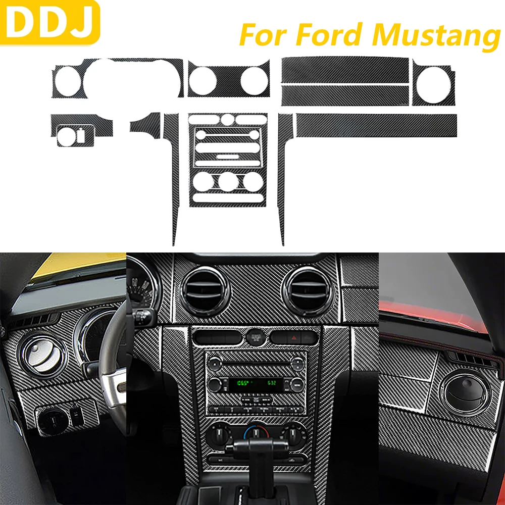 

17 Pcs Carbon Fiber Center Instrument Speedometer AC Radio CD Air Outlet Set Car Accessories Sticker For Ford Mustang 2005-2009