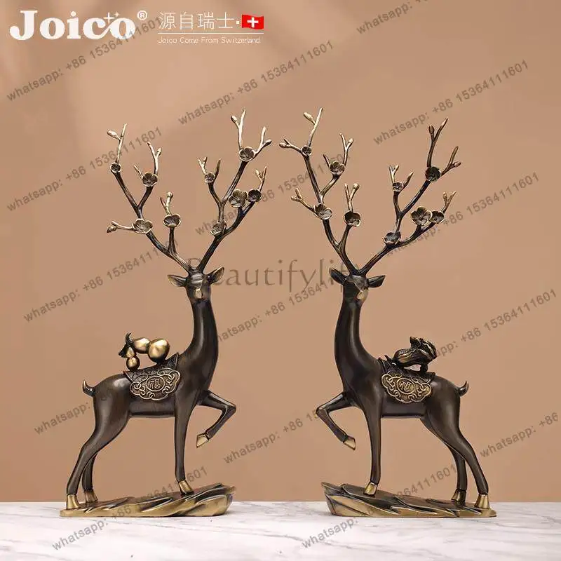 Ornament light luxury high-end all-copper lucky sika deer living room office opening housewarming decoration