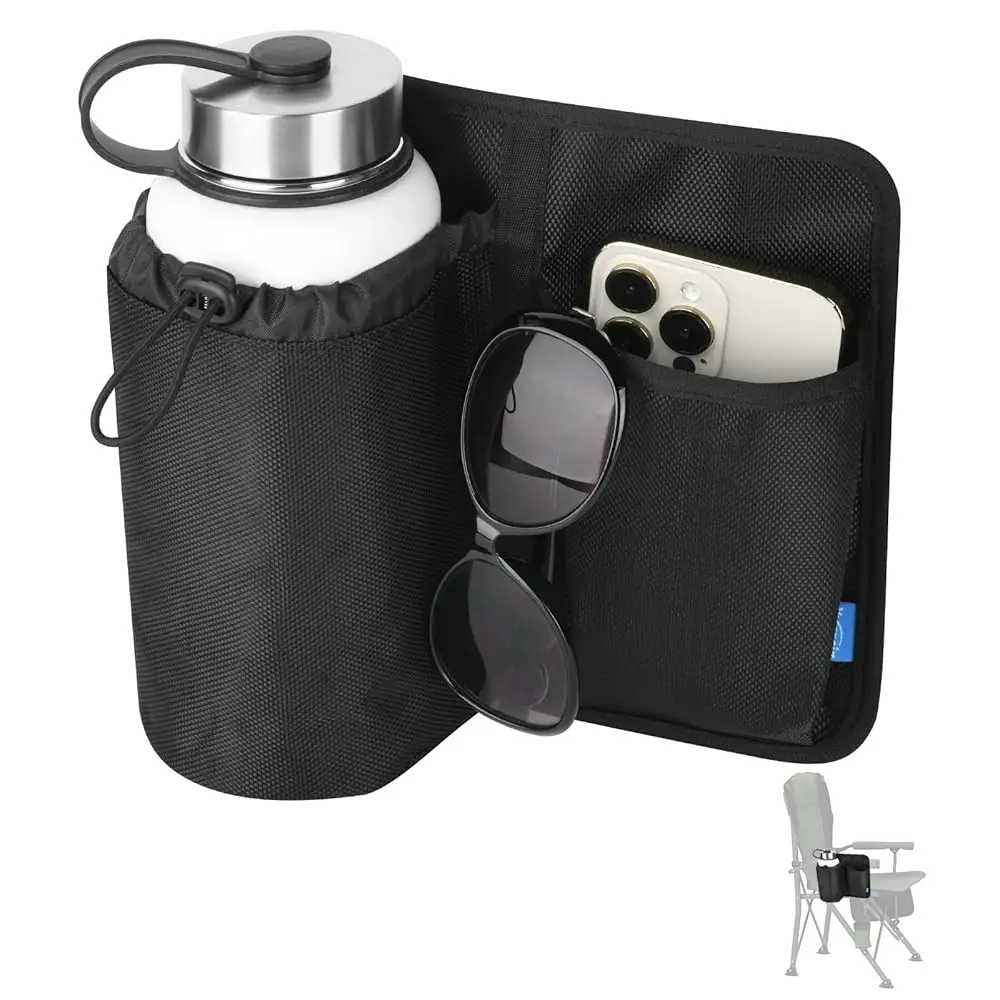 

Держатель для стаканов на стул с держателем для телефона, регулируемый нейлоновый органайзер на подлокотник, универсальный держатель для бутылок с водой для патио