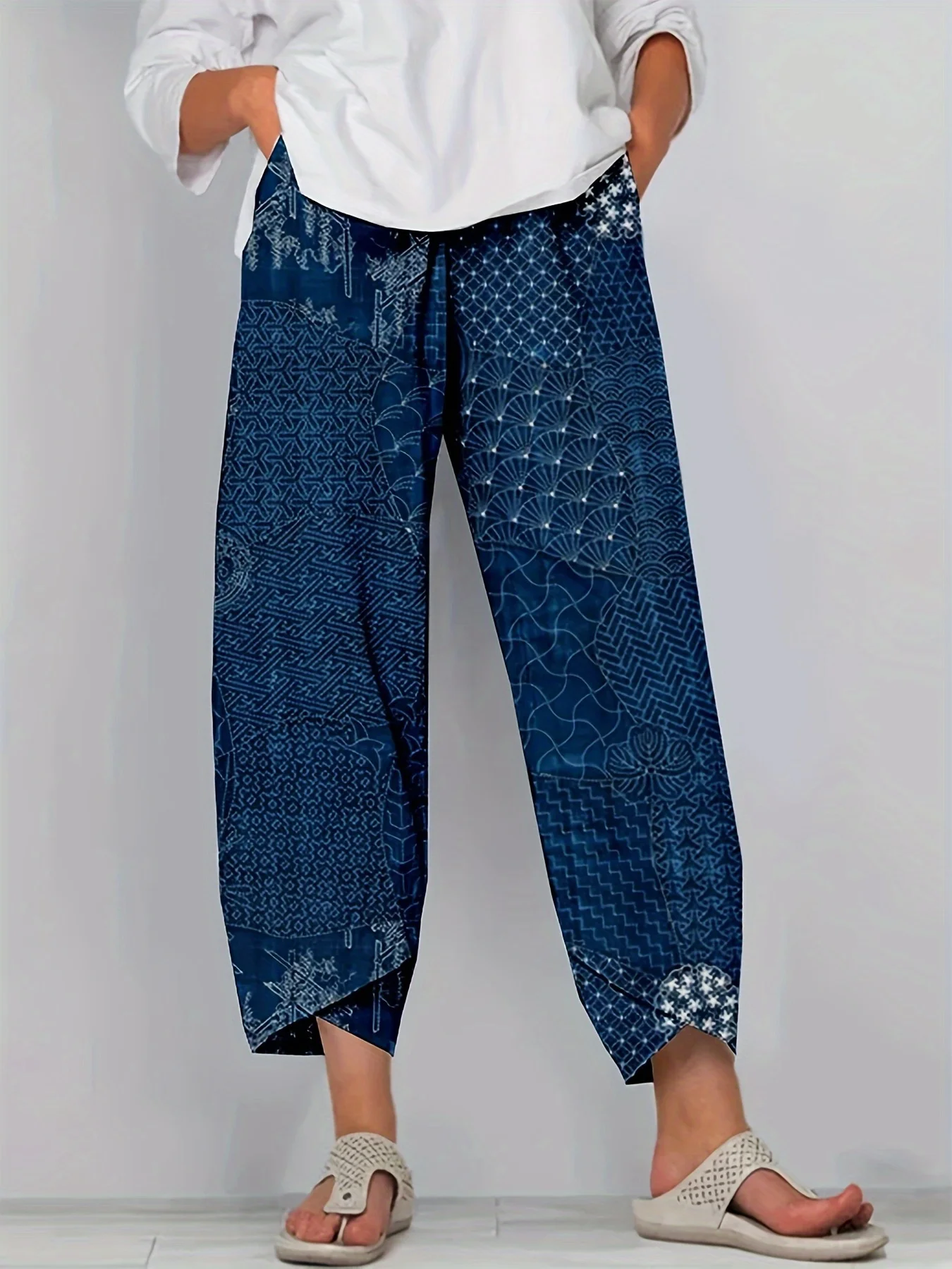 Women's solid color casual split-hem trousers (spring style) Women's trousers with pockets