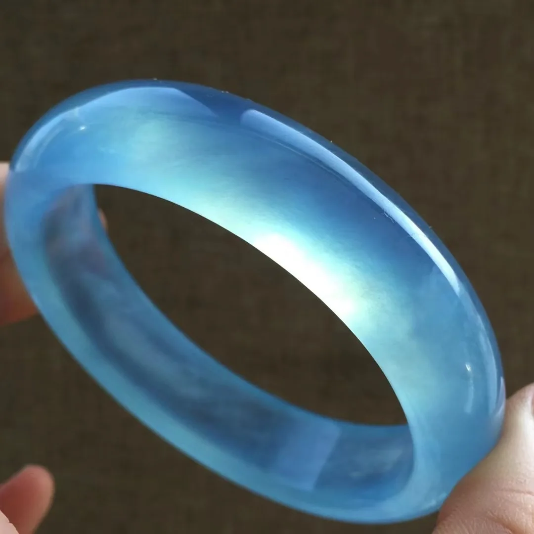 

Natural Aquamarine Bracelet Women's Ice Aquamarine Bracelet Thin Round Bar Wide