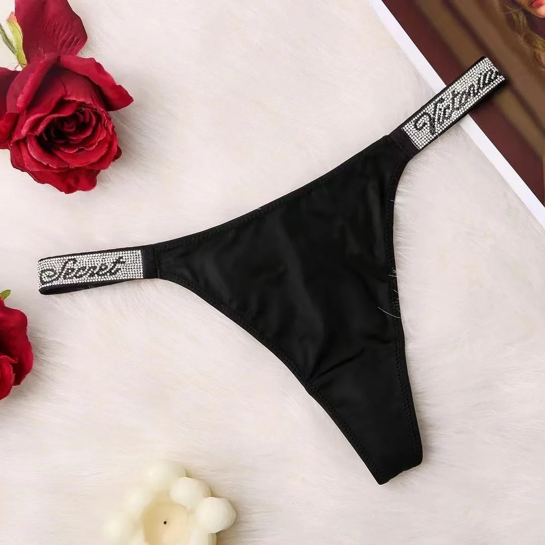 2024 VS Classic Women's Sexy Underwear Antibacterial Fashionable Soft with Rhinestones Breathable Panties Women's Underwear image 4
