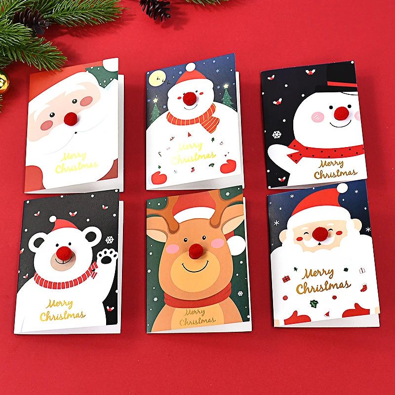 

Christmas Folding Type Cards Cartoon Cute Santa Snowman Bear Elk Cute Message Postcards Queue Invitation Letter Navidad Supplies