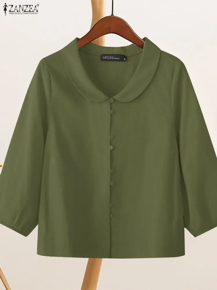 

2025 Autumn Vintage Shirts ZANZEA Office Women Blouse Lapel Neck 3/4 Sleeve Blusas Casual Buttons Up Tops Female OL Work Shirt