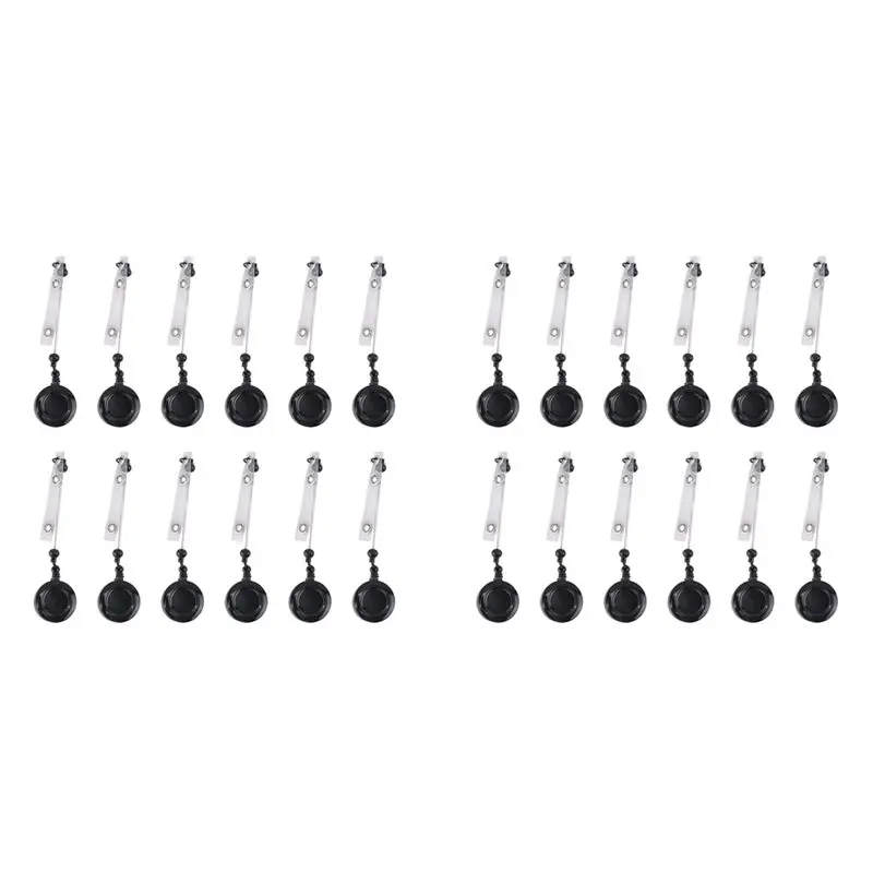 QWE-24 Pcs Beadable DIY Badge Reel Kit Retractable ID Name Badge Reel Clips Holder For Beads Blank Bar With Belt Clip, Black