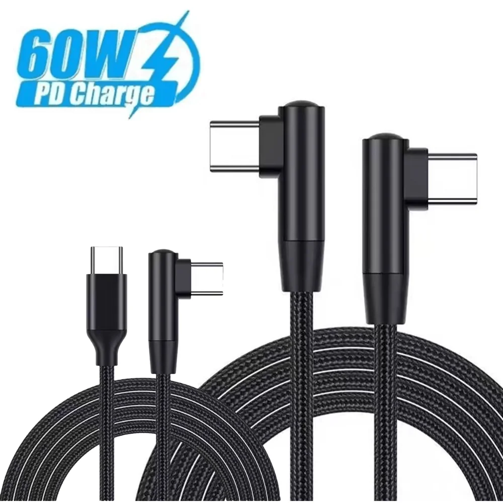 0.3m/2m/1m 60W Fast Charging Type C to Type C Cable PD 90 Degree Elbow Phone Chargers Wire USB-C Quick Charge Cable For iPhone