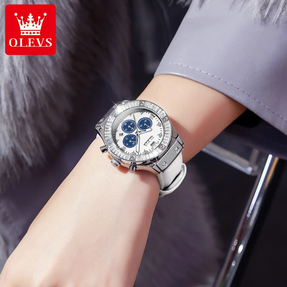 OLEVS Women\'s Watches Elegant Fashion Multifunctional Chronograph Original Quartz Watch for Ladies Zirconium Diamonds Dazzling