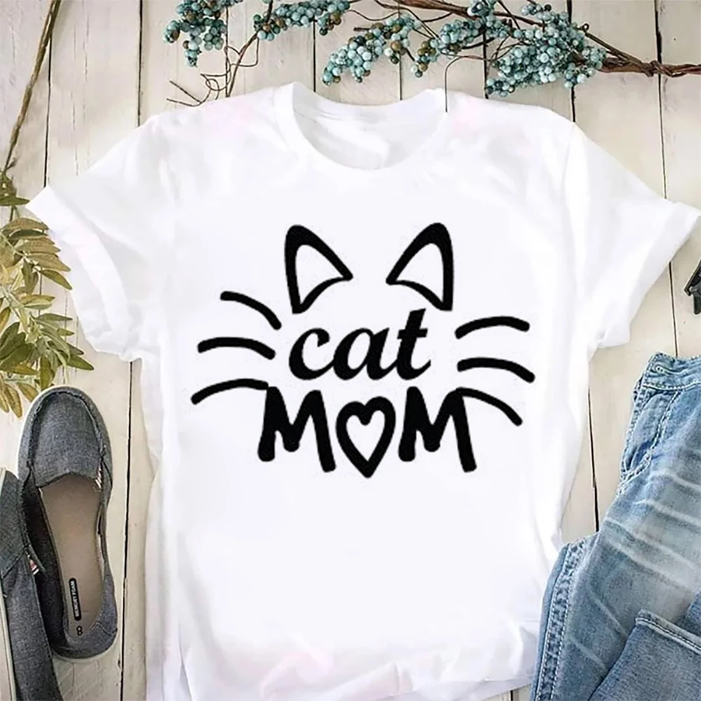 Cat Mom Vivid Letter Print Women T Shirt Short Sleeve O Neck Loose Ladies cute Tee Shirt Summer Tops Clothes Camisetas Mujer tee