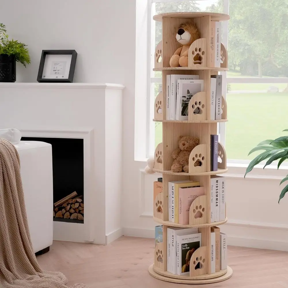 

Угловая книжная полка с 5 полками — 360° ° Вращающееся, из массива дерева, компактное хранилище для детей и гостиных