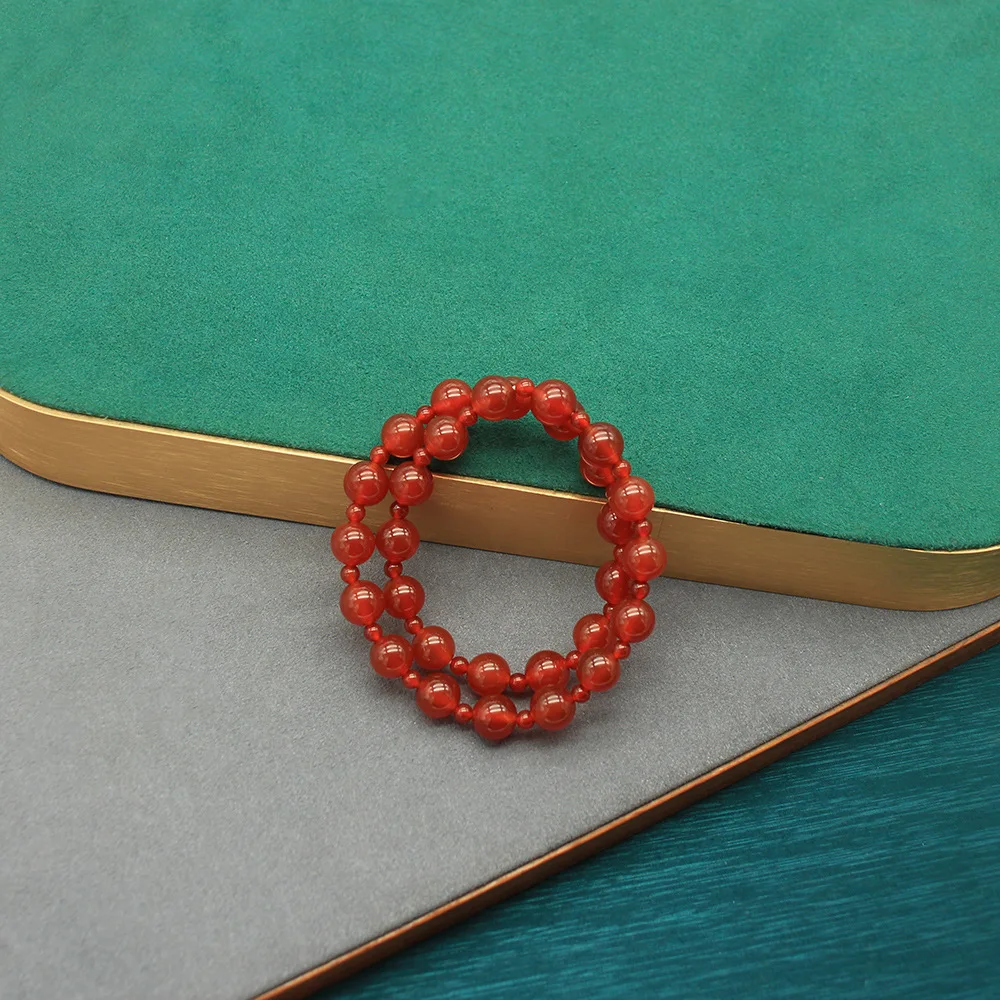 

Natural Red Agate Double-loop/single-loop Spaced Bracelet - Modern Chinese Style, Versatile Layering Bracelet for Women