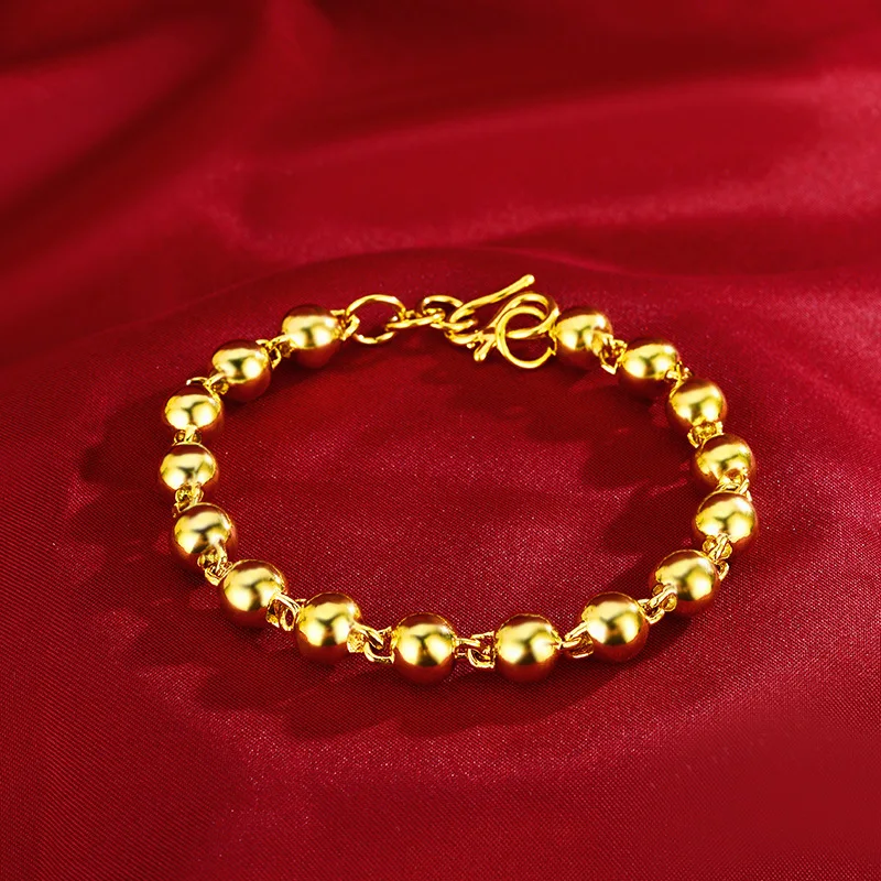 

Premium 9999 gold bead bracelet 24K real gold women's smooth solid round beads one lamp one sand bracelet girlfriend jewelry