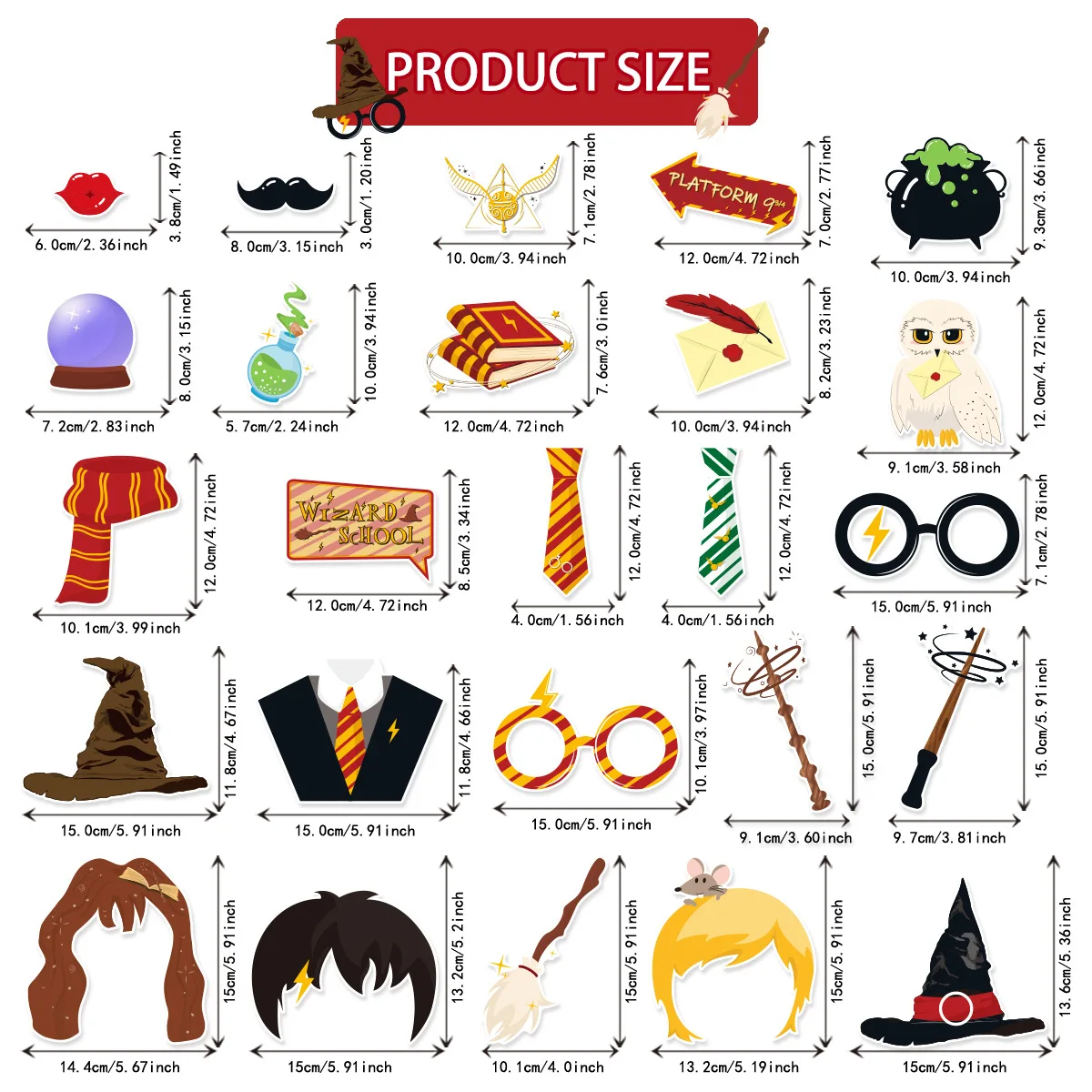 Harry Potter Theme Birthday Party Photo Props, Chapéu de mago, Decoração de festa mágica, Role Playing Supplies, Novo, 25pcs