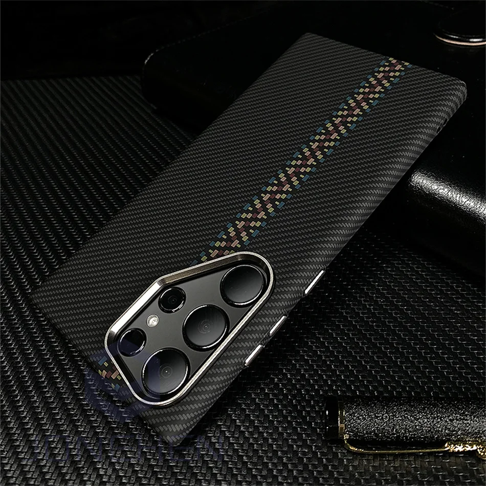 Mganetic Cloud Carbon Wireless Charge For MagSafe Case For Samsung Galaxy S23 Plus S24 Ultra Alloy Lens Hit Color Hard PC Cover