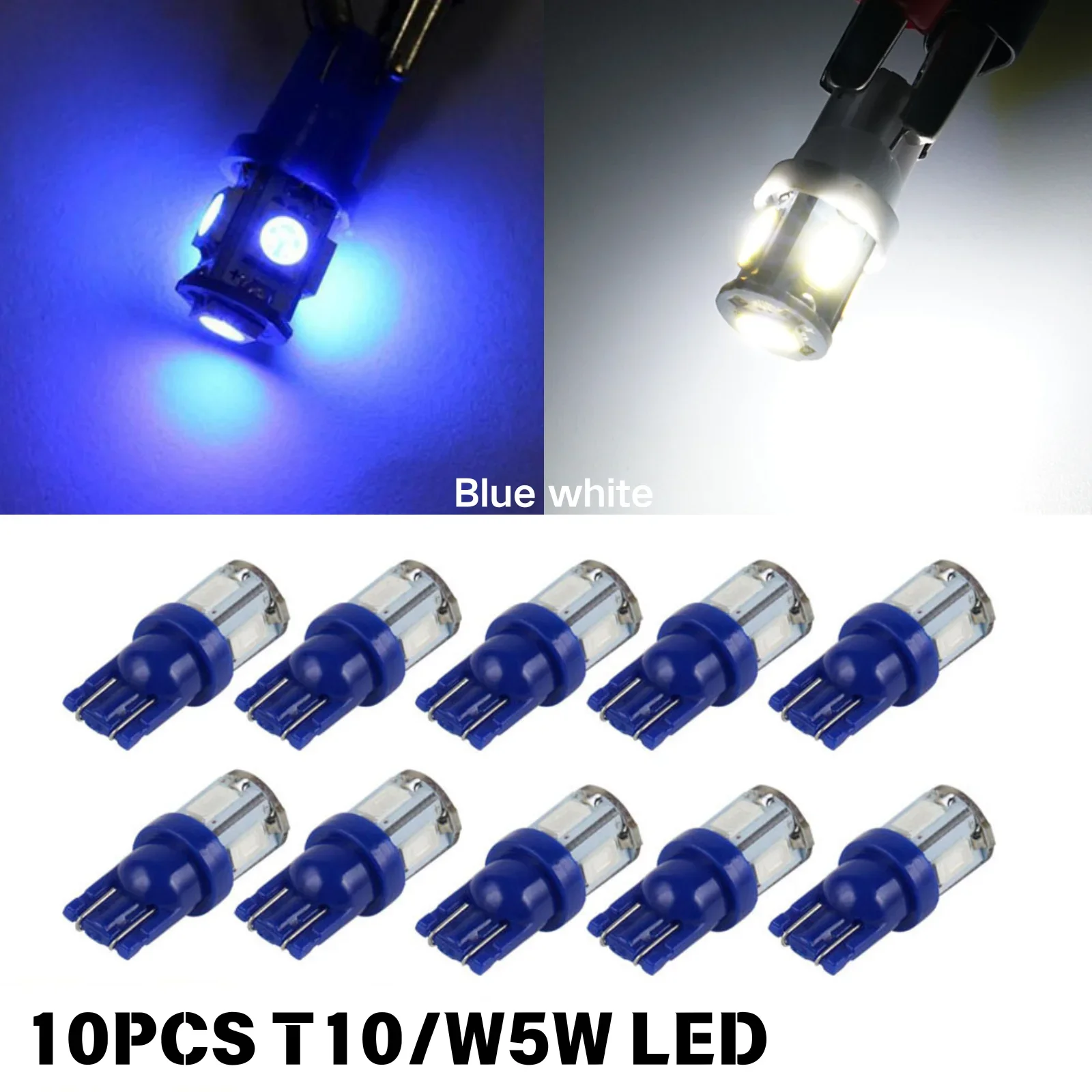 10pcs T10 W5W LED Bulbs 158 192 194 168 5630 SMD Car Interior Lights Auto Dashboard Instrument Panel Map Lamps 12V Blue White