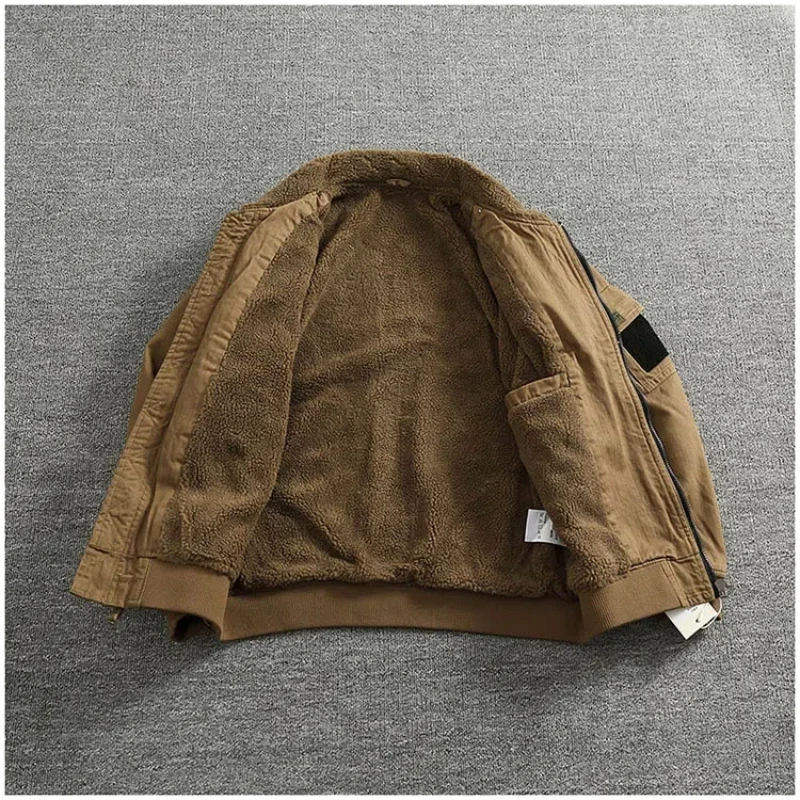 Cargo cotton coat coat imitation lamb velvet warm inside loose men\'s vintage bomber jacket top trend