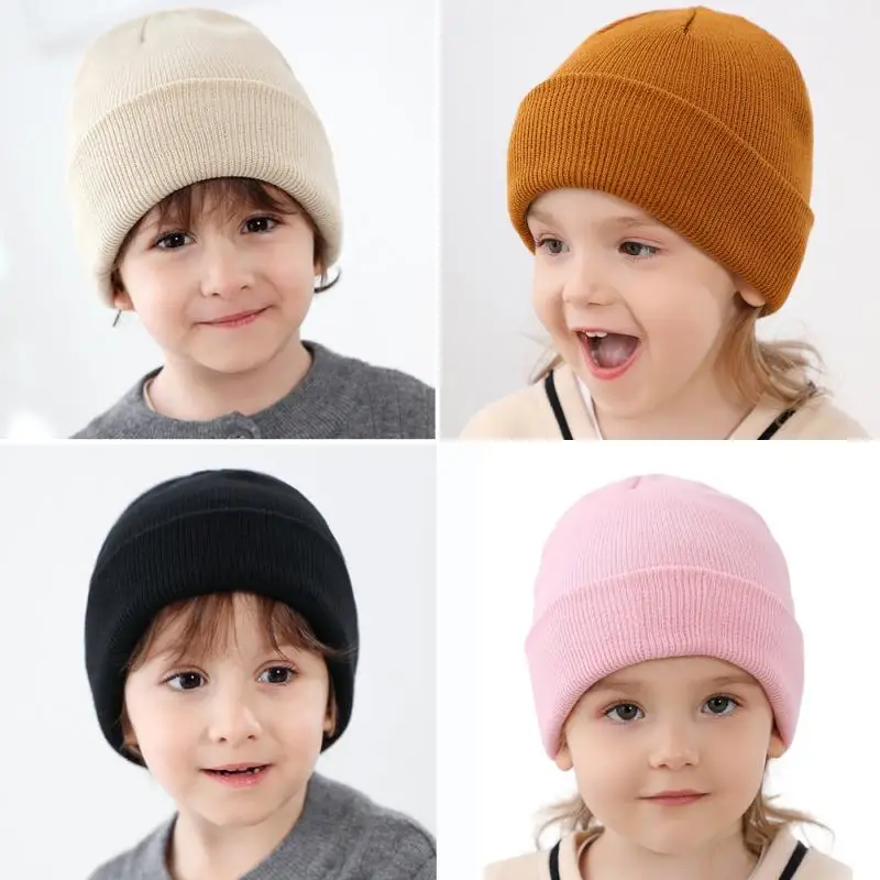 Winter Warm Hat Gloves Set Toddler Solid Color Kids Knit Bonnet for Boys Girls Baby Fall Cap Newborn Infant woolen Beanies hats