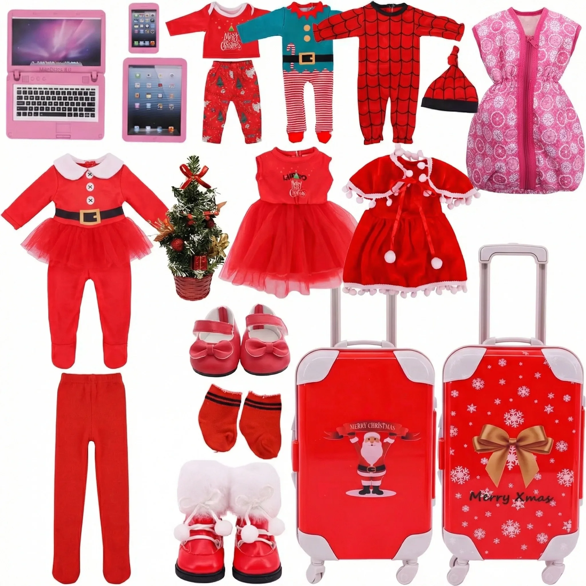Doll Clothes Red Christmas Suit Baby Girl\'s Accessories for 18 inch American Doll & 43 Cm Baby Dolls Mini Christmas Tree Toys