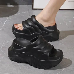 New High Heel 9 Cm Platform Slipper Women Summer Height Increasing Shoes Girl New Chunky Sole Slides Solid Casual Woman Shoes