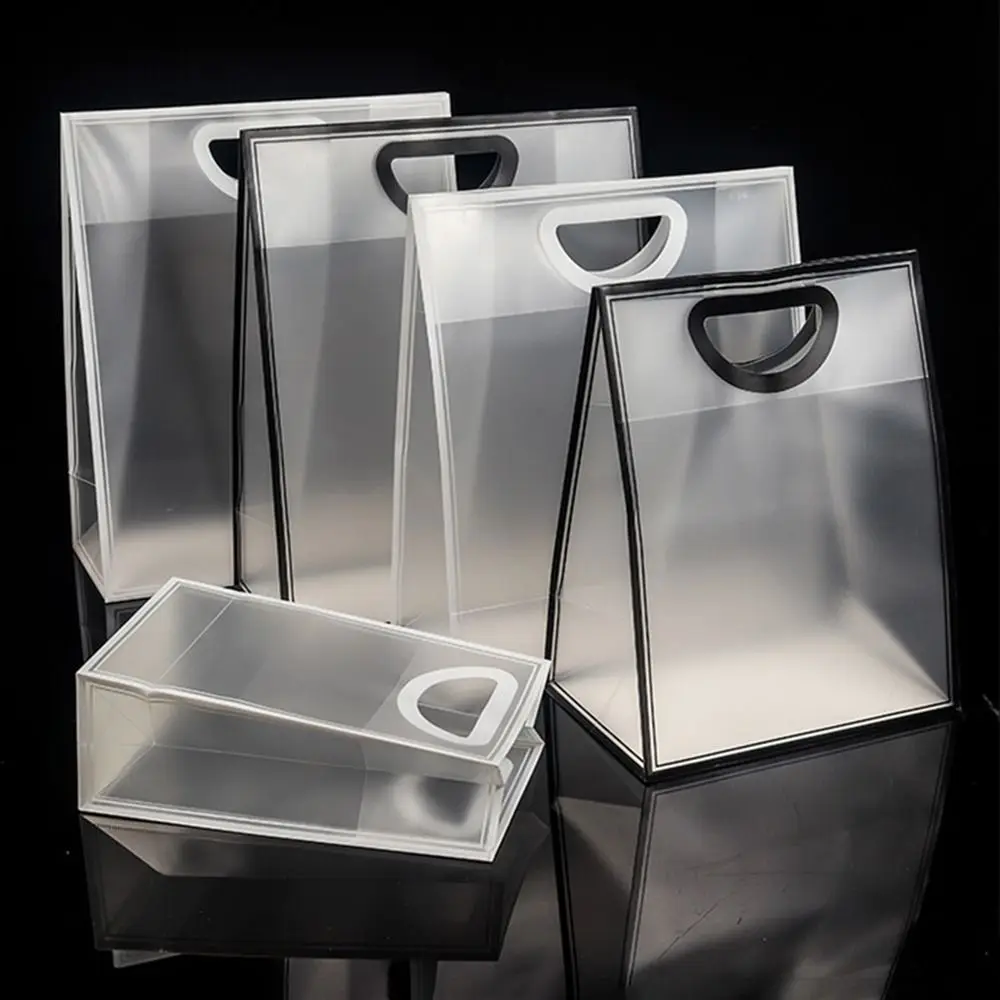 Portable Clear PVC Gift Bags Frosted Plastic Simple Style Packaging Bags Waterproof Handbag Birthday
