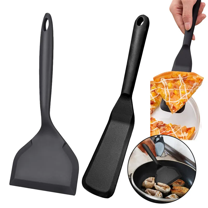 2pcs Silicone Spatula Turner Heat Resistant Non-Stick Pancake Spatula Wide and Thin Pancakes Spatula Turner for Eggs Fish Pizza