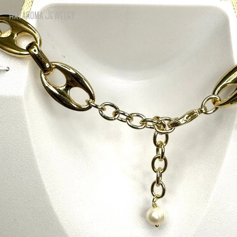 10Pcs Equestrian Horsebit Snaffle Bit Gold Color Mariner Chain Statement Necklace Women Jewelry