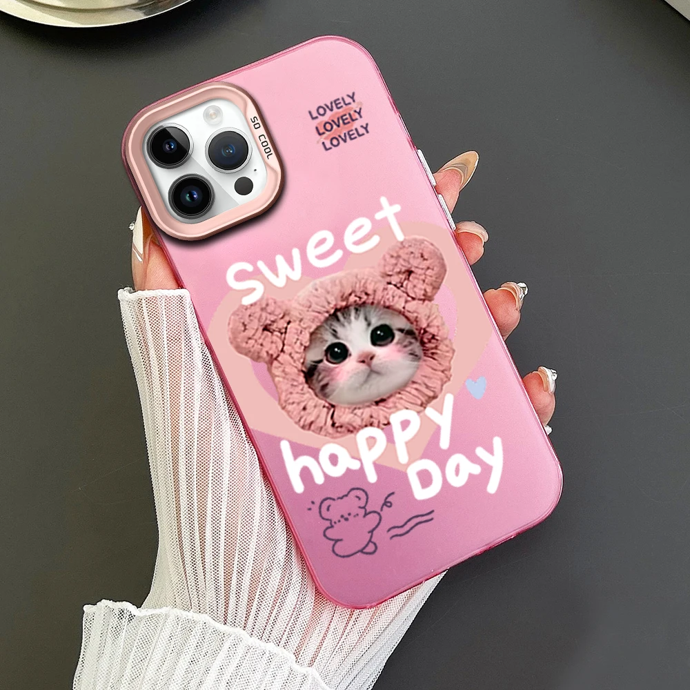 

Cute Cat pink Phone Case For iPhone 11 12 13 14 15 16 Pro Max Plus Magesafe Magnetic Transparent Charge Soft Shell