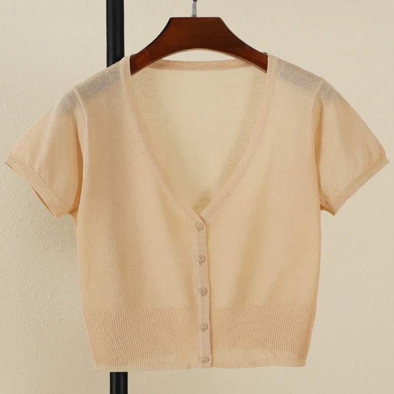 

Outerwear Jerseys Summer Cardigan Women Cropped Blouses Korean Fashion Style Cute V-neck Women's Coat Black Bolero Woman Basic